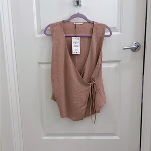 Zara dusty pink wrap tank NWT